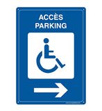 AUA SIGNALETIQUE - Voorgeboord bord met afgeronde hoeken – toegang tot gehandicapte parkeerplaatsen rechts – 350 x 490 mm, aluminium Dibond 3 mm