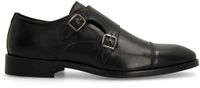 Manfield - Heren - Zwarte leren gespschoenen - Maat 42