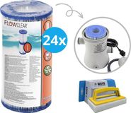 Bestway - Type I filters geschikt voor filterpomp 58381 - 24 stuks & WAYS scrubborstel
