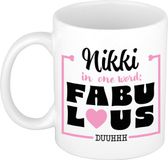 Bellatio Decorations Naam mok Nikki - wit - Fabulous - keramiek - 300 ml