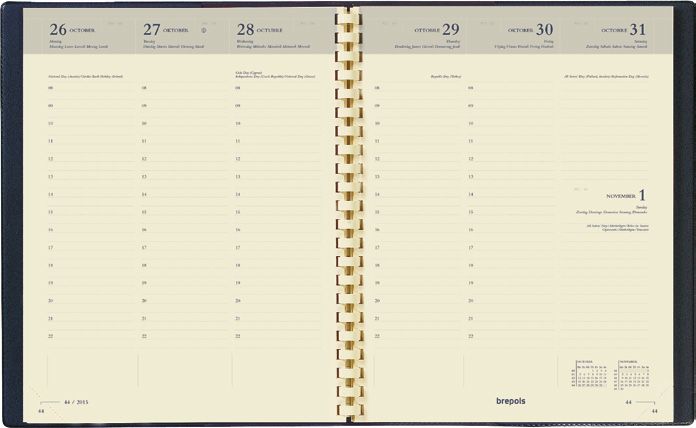 Brepols Timing Palermo Classic Weekly Appointment Book - Black - Faux Leather - Comb Binding - 6 Languages