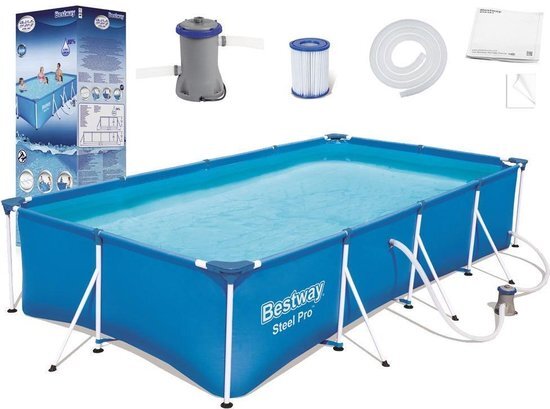 Bestway zwembad rechthoek - Opzetzwembad met filterpomp - 400x211x81 cm