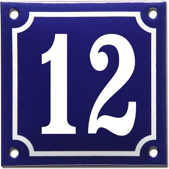 EmailleDesignÂ® Emaille huisnummer blauw/wit nr. 12