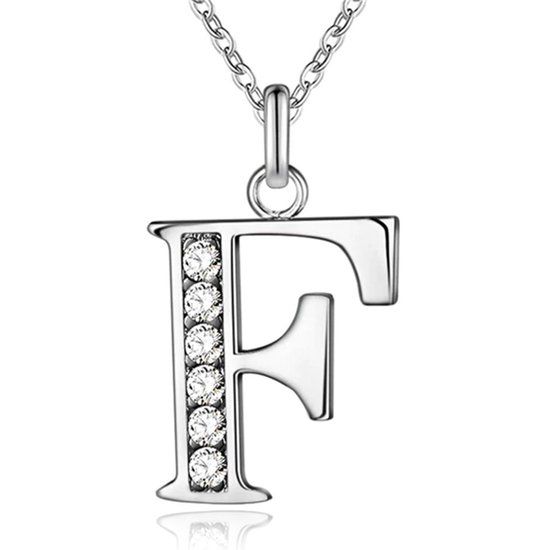 LGT JWLS Lookinggoodtoday Zilverkleurige Letter F Dames Ketting met Zirkonia