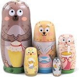 Poupées russes Matriochka en bois - Set de 5 - Chien - Lapin - Poulet et pingouin - Décoration d'anniversaire