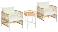 Ensemble de bistro d'extérieur, composé de 3 pièces - Meubles de jardin, coin salon - Rotin PE - Cadre en bois - 2 chaises + table - 72 x 66 x 64 cm - Vert olive