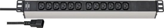Brennenstuhl Alu-Line 19" stekkerdoos - 12-voudig - 2m - Zwart/Zilver