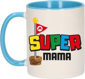 Bellatio Decorations Cadeau koffie/thee mok voor mama - blauw - super mama - keramiek - 300 ml - Moederdag