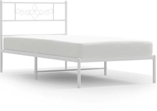 vidaXL Bedframe met hoofdbord metaal wit 100x200 cm
