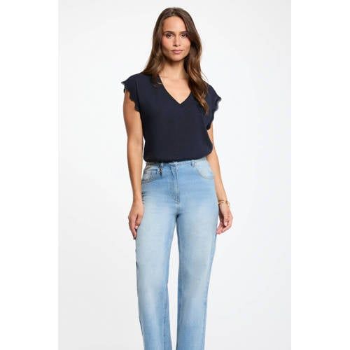 Morgan T-shirt met broderie - donkerblauw