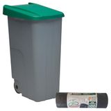 WELL HOME MOBILIARIO & DECORACIÓN Gesloten container, 85 l, groen, H 76 cm + rol met 10 vuilniszakken, 100 l