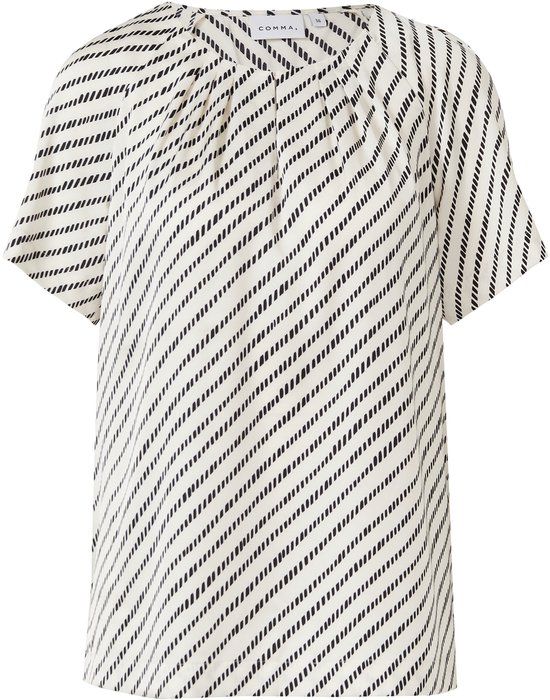 comma Bluse crème gestreept korte mouw ronde hals regular fit polyester 38