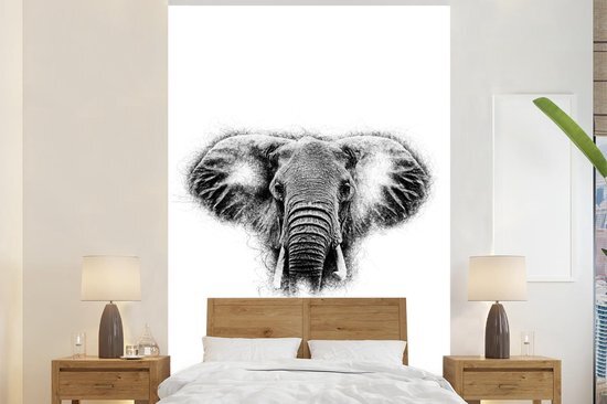 Nr1Wallpaper Behang - Fotobehang Olifant - Zwart - Wit - Kop - Breedte 180 cm x hoogte 280 cm