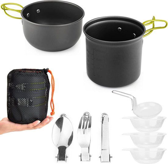 Boundless Voyage - Titanium Pannenset Met Inklapbare Handgreep Buitenshuis Camping Soep Potkom Braadpan Eettafel Ultralicht Kookgerei Geschikt Voor Picknick Reizen Wandelen Kamperen
