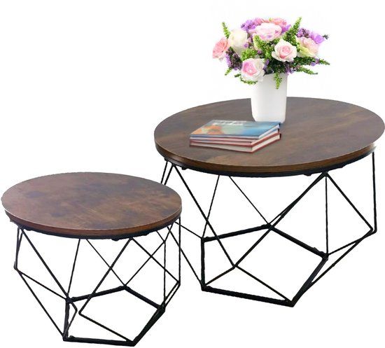Merkloos Relaxdays Salontafel - set van 2 - Ø 50 en 40 cm - rond - industrieel