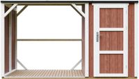 Timbela M985-REDWOOD RED - LP SmartSide Houtopslag met afgesloten bergruimte - 4,14 m² - 345x120xH220 cm - Overkapping voor brandhout met berging