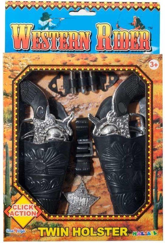 Western Rider Dubbele holsterset Cowboy kostuum Speelgoed Geweer