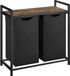 BRASQ Panier à linge 2 compartiments - Trieur de linge 76 Litres - Extensible avec étagère 73x33x71 cm - Bac à linge Métal noir - Bois marron - Panier