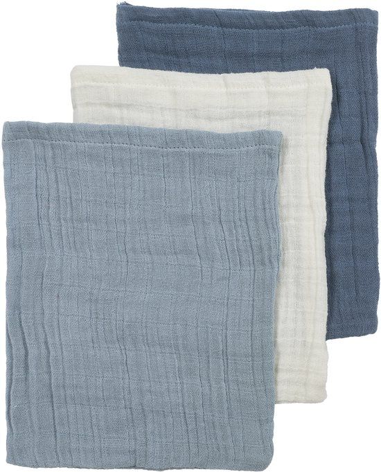 Meyco Baby Uni Pre-washed Hydrofiele Washandjes - Natural/Jeans Blue/Indigo - 3-pack