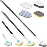 Brosse de nettoyage pliable pour carrelage de salle de bain - Brosse pour salle de bain et toilettes - Manche long pour douche - Tête en microfibre - Tampon à récurer avec manche