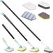 Brosse de nettoyage pliable pour carrelage de salle de bain - Brosse pour salle de bain et toilettes - Manche long pour douche - Tête en microfibre - Tampon à récurer avec manche