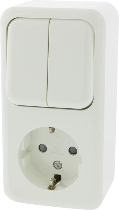 Q-Link Stopcontact met Serieschakelaar - Wandcontactdoos - Randaarde - Opbouw - Polarwit