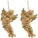 Bellatio Decorations Decoris engel met lute - 2x - goud - kunststof - 10 x 6 cm - kerstversiering - hangdecoratie