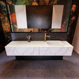Mondiaz ERIN 200cm badmeubelset onderkast kleur carrara met 2 lades Wastafel RIDGE rechts 1 kraangat kleur Linen ERIN12991