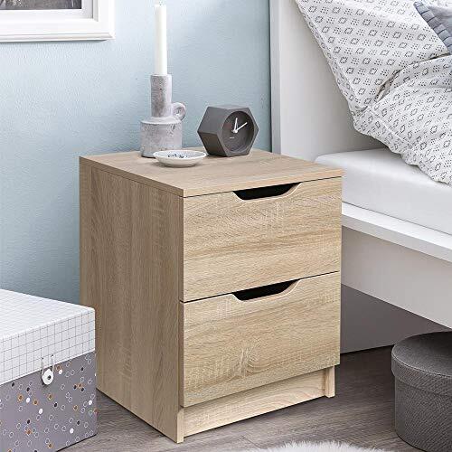 BAKAJI Nachtkastje voor slaapkamer, commode met 2 laden, handvat met gleuf, modern design, van MDF-hout, meubelstuk voor thuis, afmetingen 50 x 40 x 40 cm (eiken)