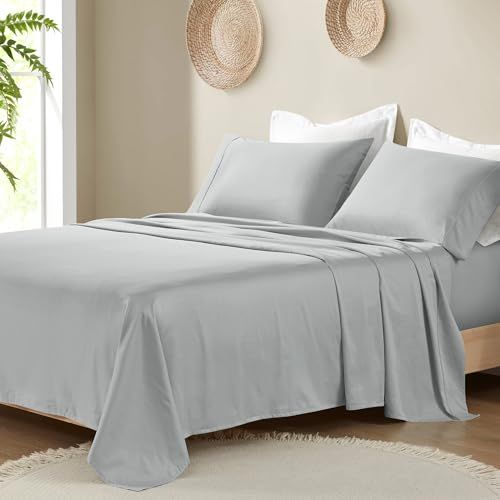 Madison Park Organic Cotton Sheet Soft & Breathable 300TC Cotton Sheets, Elastic Deep Pocket Sheet Set Fits Up to 18\" Mattress, All Seasons, Lightweight, 100% Cotton Bed Sheets, King Grey 4 Piece