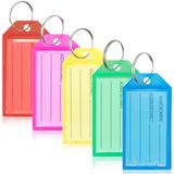 Cozary Sleutelhangers, beschrijfbaar, 20 stuks, 5 kleuren, met beschrijfbare etiketten, sleutelhangers met ring, sleutelbordjes om te beschrijven, voor koffers, huisdieren, bagage