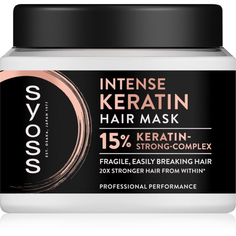Syoss Intense Keratin haarmasker voor kwetsbaar en makkelijk te breken haar met keratine sterk complex, verpakking van 1, 400 ml