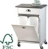 Kesper FSC® Mdf houten Keukentrolley - Met 2 Prullenbakken & 1 Schuiflade - Keukenkast - Bijzettafel - Keuken kast trolley - 50x37x79 Cm