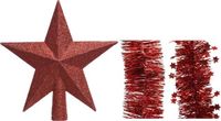 Kaemingk B.V. Décoration de Noël étoile en plastique pailletée 19 cm et guirlandes en aluminium lot rouge de 3 pièces
