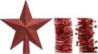 Decoris Kaemingk B.V. Kerstversiering kunststof glitter ster piek 19 cm en folieslingers pakket rood van 3x stuks
