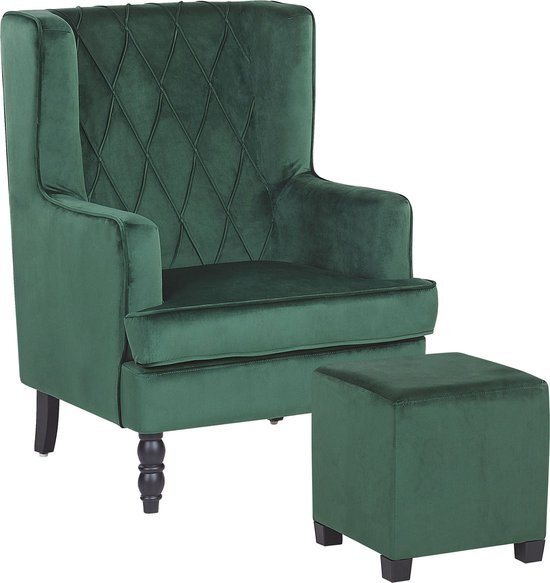 Beliani Fauteuil met hocker fluweel groen SANDSET