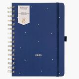 Busy B 12 maanden drukke leven wekelijkse planner dagboek 2025 - spiraalgebonden dagboek met week-to-view lay-out, dubbel schema, scheurlijsten, opbergvak, penlus en elastische sluitband - marineblauw