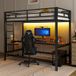Pangivo Lit Mezzanine 90 X 200 Cm Avec Bureau, Bande Led Et Prises Usb, Métal Et Mdf, Noir