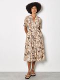 Apricot Midi-jurk met ritssluiting en tropisch bladmotief