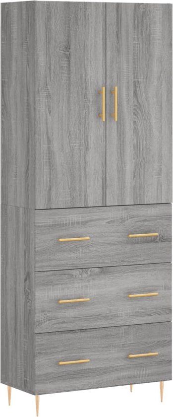 vidaXL Hoge kast 69,5x34x180 cm bewerkt hout grijs sonoma eikenkleurig