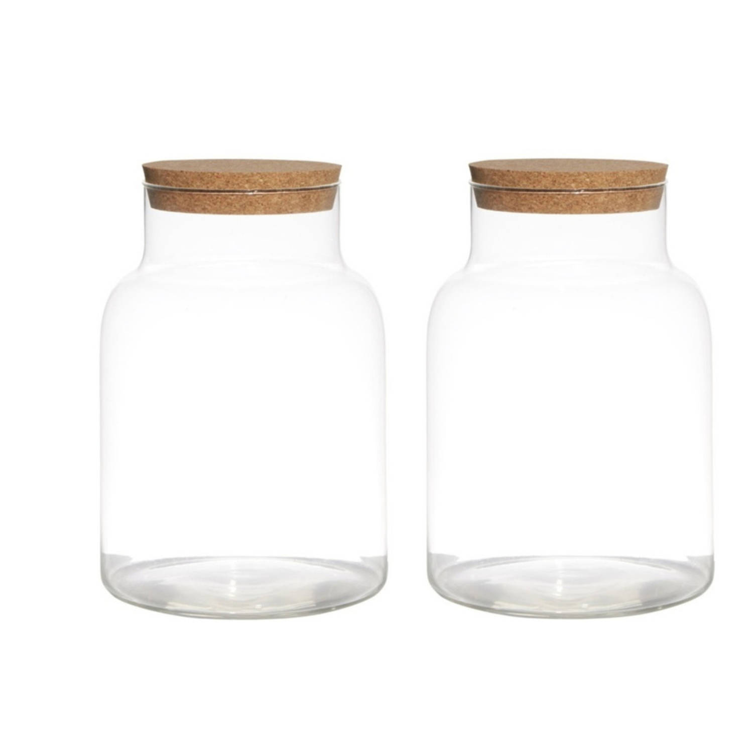 Bellatio Design Set van 2x stuks glazen voorraadpotten/snoeppotten/terrarium vazen van 17.5 x 25 cm met kurk dop