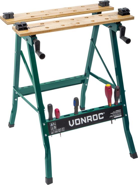 VONROC Werkbank - Opvouwbaar - Bamboe Werkblad - 150kg Max. Belasting