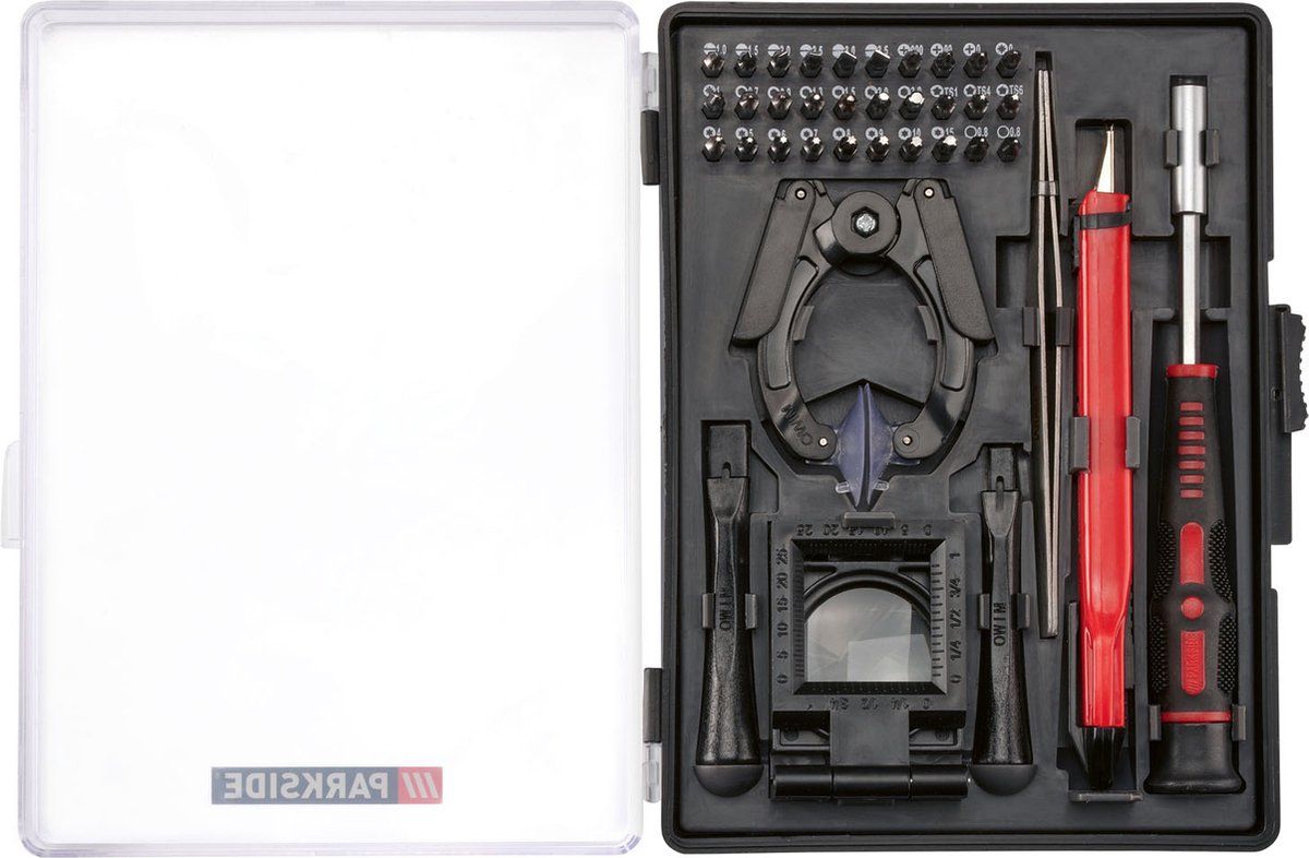 Parkside Precisie Gereedschapset - 37 delig - Zuignapklem - Hobbymes - Standloep - Precisiebits