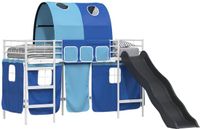 vidaXL Stapelbed voor kinderen met gordijnen Wit en Blauw 90 x 190 cm