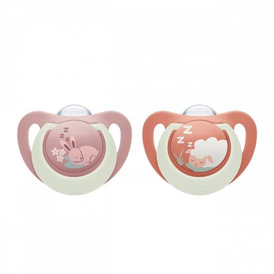 NUK First Choice Night fopspeen 0-6m siliconen 2 stuks - Nachtspeen