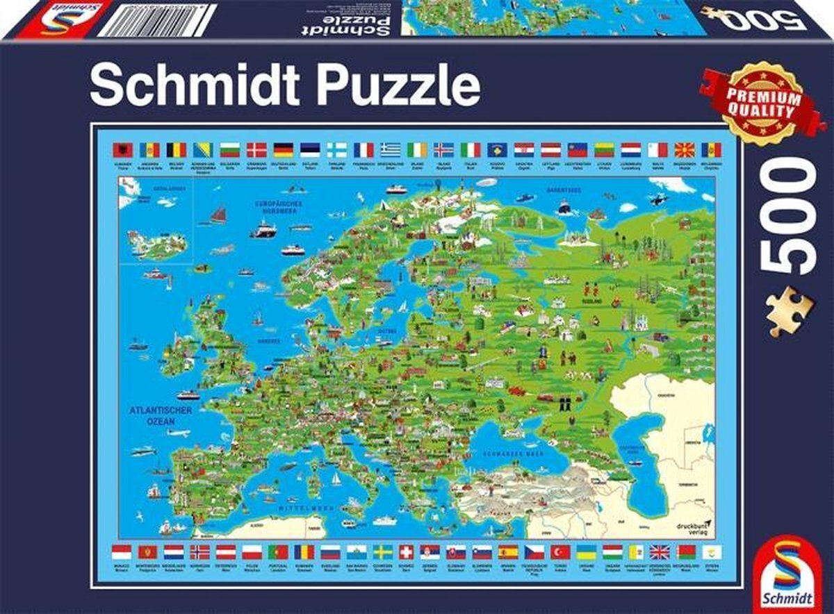 Schmidt legpuzzel Ontdek Europa karton blauw/groen 500 stukjes