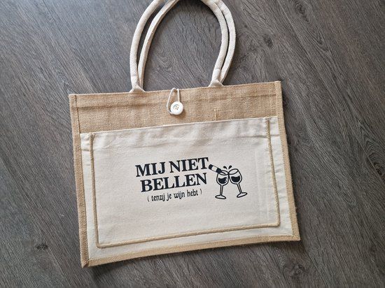Jute shopper - mij niet bellen - natuur tint - 59 cm - unisex