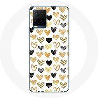Maniacase Hoesje voor Vivo Y21s 2021 / Y21 2021 Abstracte textuur achtergrond harten zwart geel en grijs