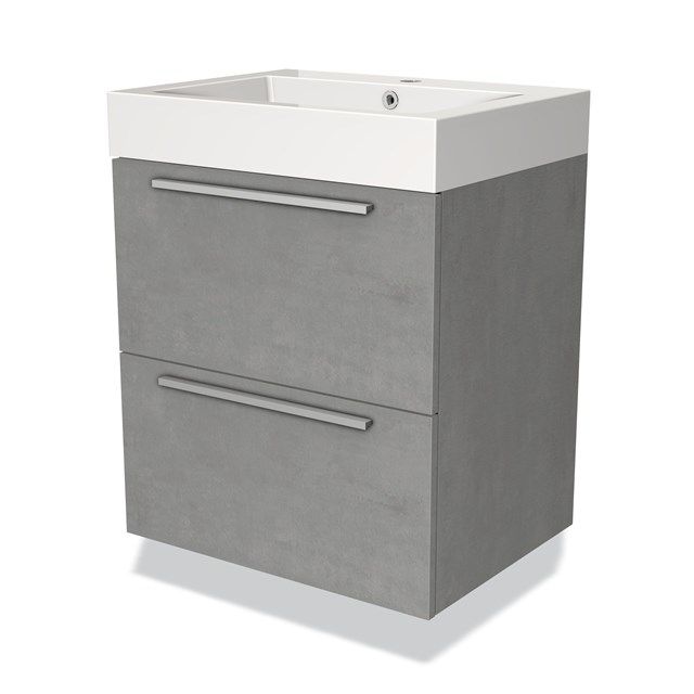 Maxaro Badkamermeubel 60cm Modulo Lichtgrijs Beton 2 lades Vlak Wastafel Mineraalmarmer - 6095824588517