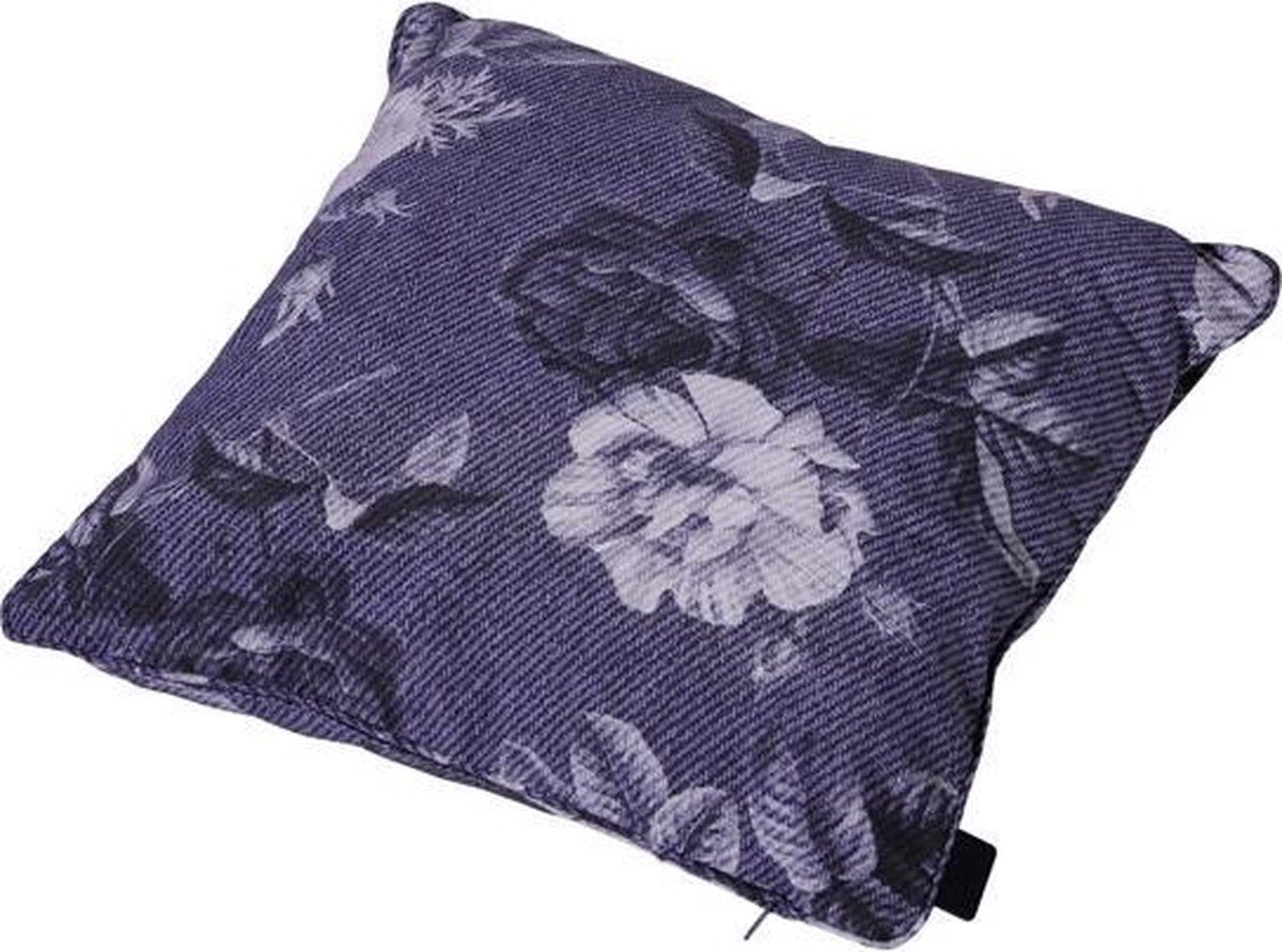 Madison sierkussen 50x50 cm Denim flower blue - Blauw - Katoen